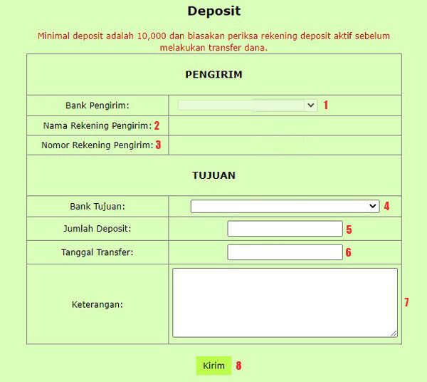 Panduan Deposit Versi WAP / HP